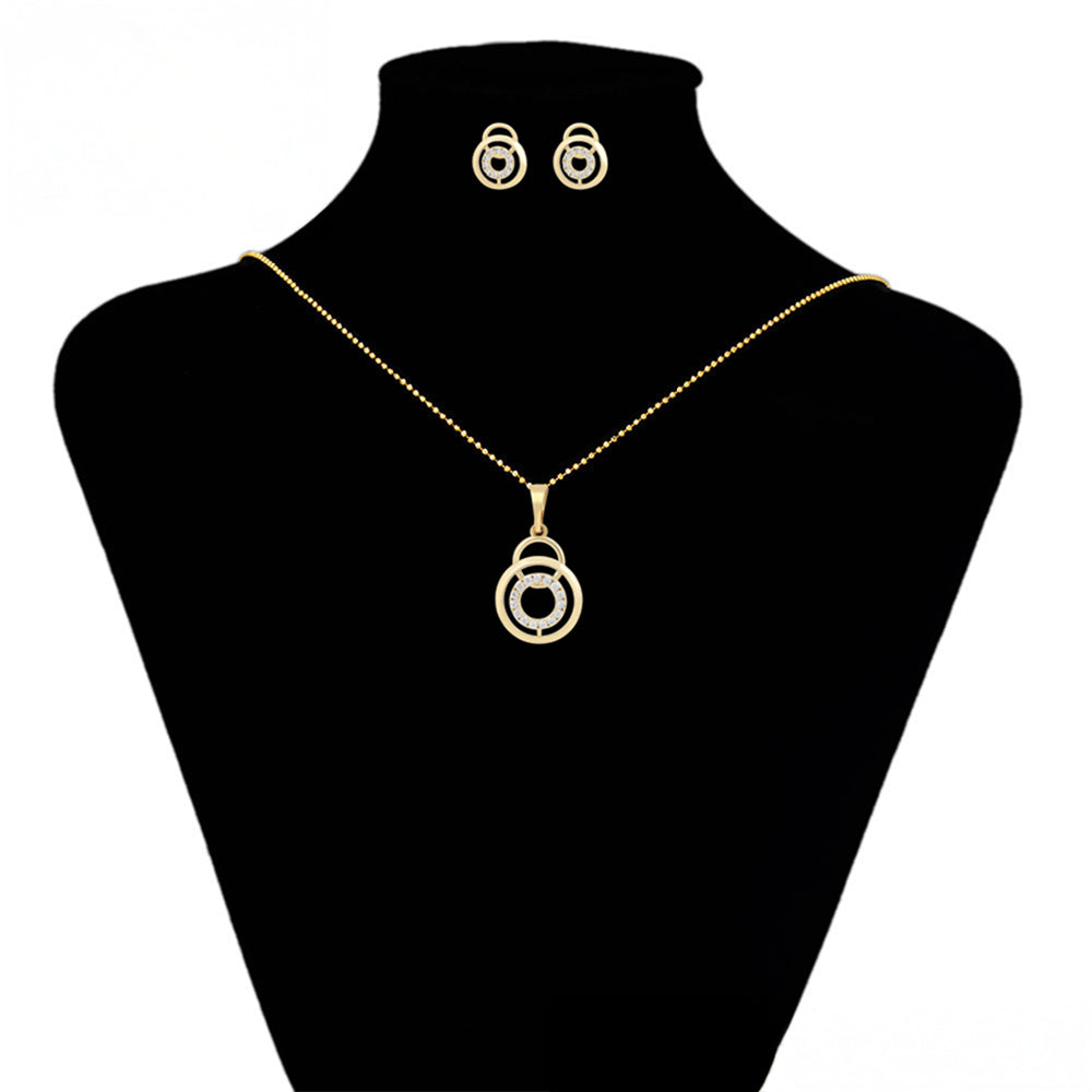 Set din Aliaj Placat cu Aur cu Cristal Alb Emporia® ( Cercei+Pandantiv ) 6 