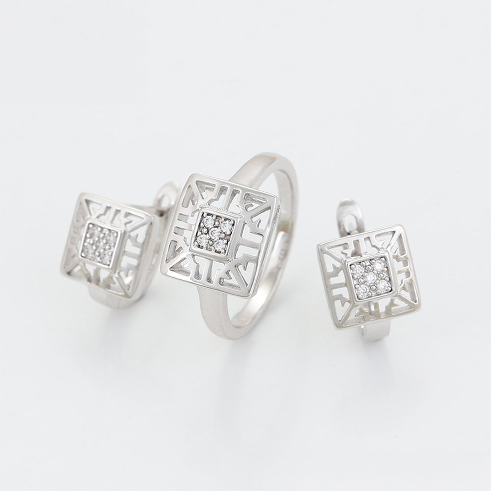 Set din Aliaj Placat cu Aur cu Cristal Alb Emporia® ( Cercei+Inel ) 9 