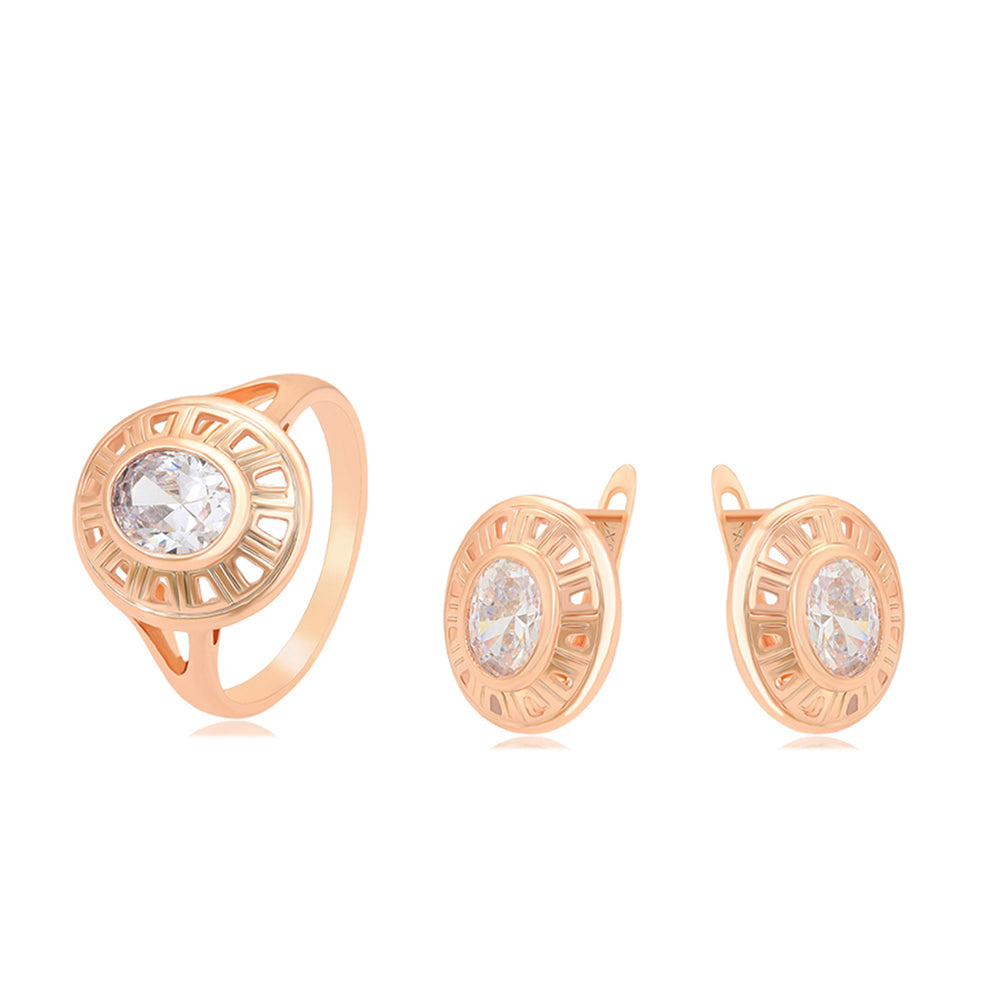 Set din Aliaj Placat cu Aur cu Cristal Alb Emporia® ( Cercei+Inel ) 2 