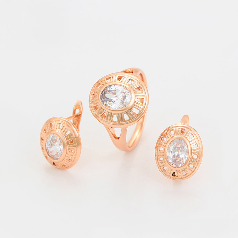 Set din Aliaj Placat cu Aur cu Cristal Alb Emporia® ( Cercei+Inel ) 1 