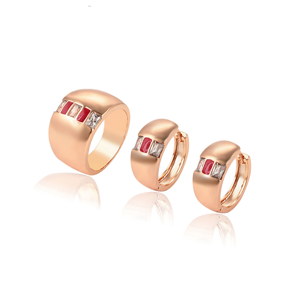 Set din Aliaj Placat cu Aur cu Cristal Roșu Emporia® și Cristal Alb Emporia® ( Cercei+Inel )