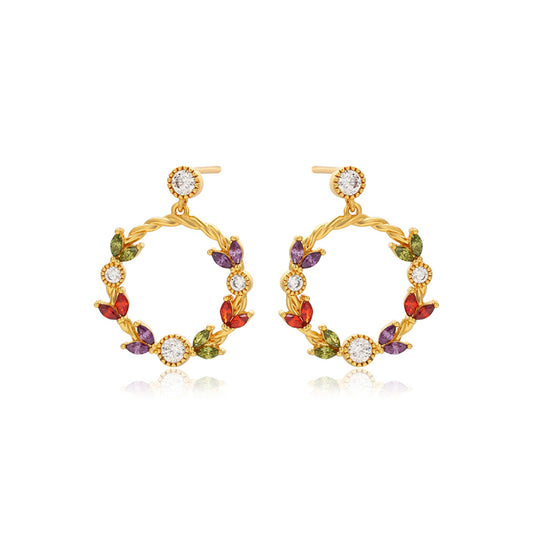 Cercei din Aliaj Placat cu Aur cu Cristal Roșu Emporia® și Cristal Alb Emporia®