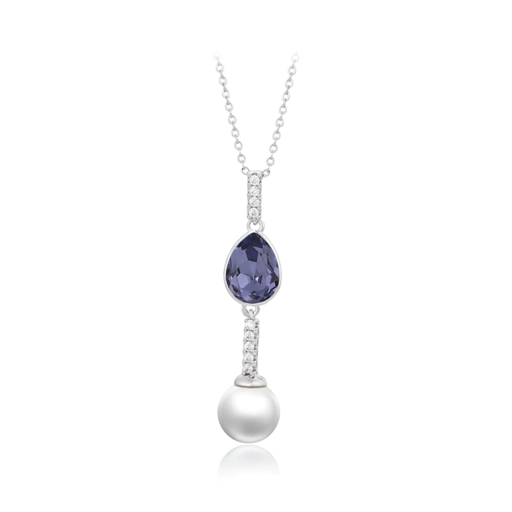 Colier din Aliaj Placat cu Aur cu Cristal Violet Emporia® și Perlă de cristal
