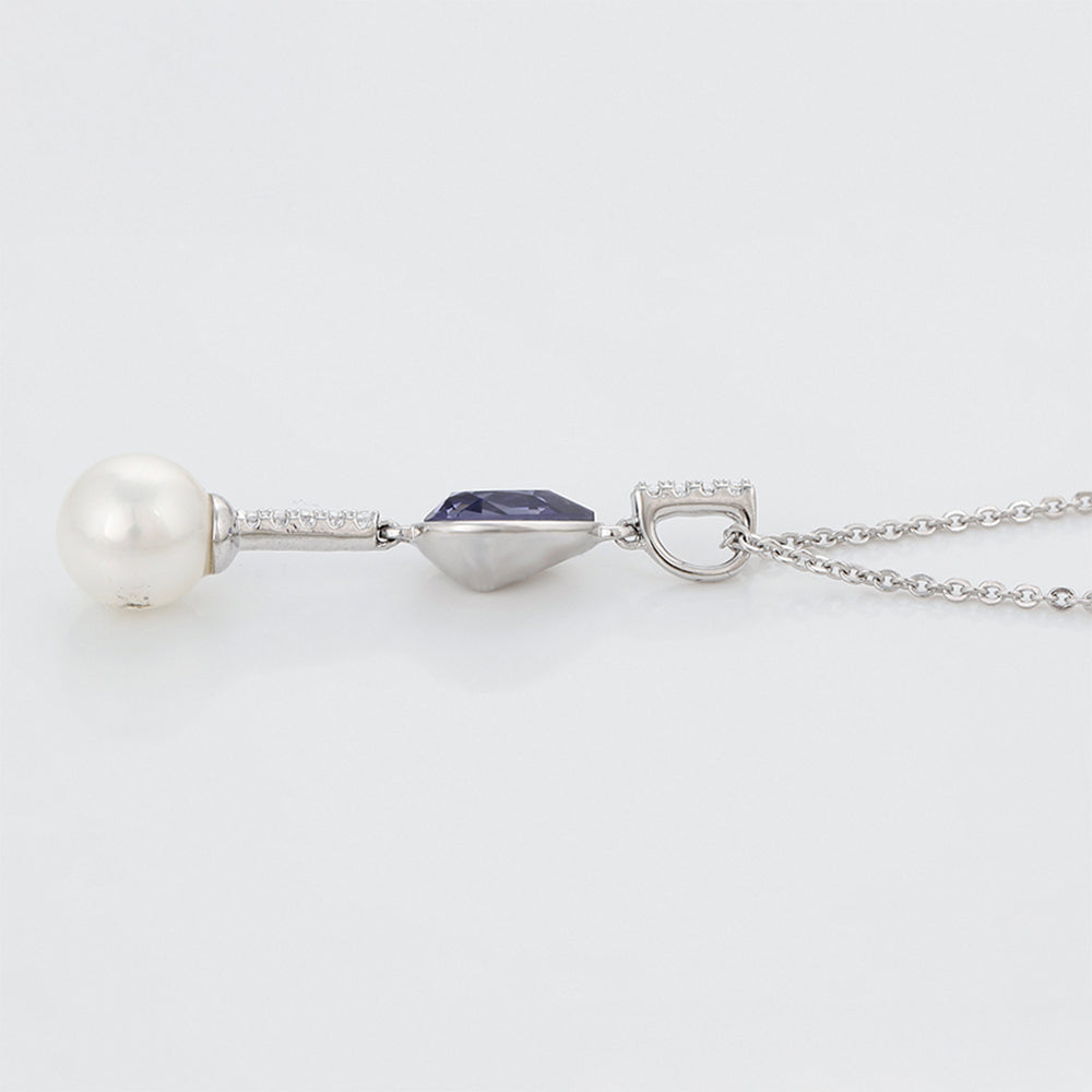 Colier din Aliaj Placat cu Aur cu Cristal Violet Emporia® și Perlă de cristal