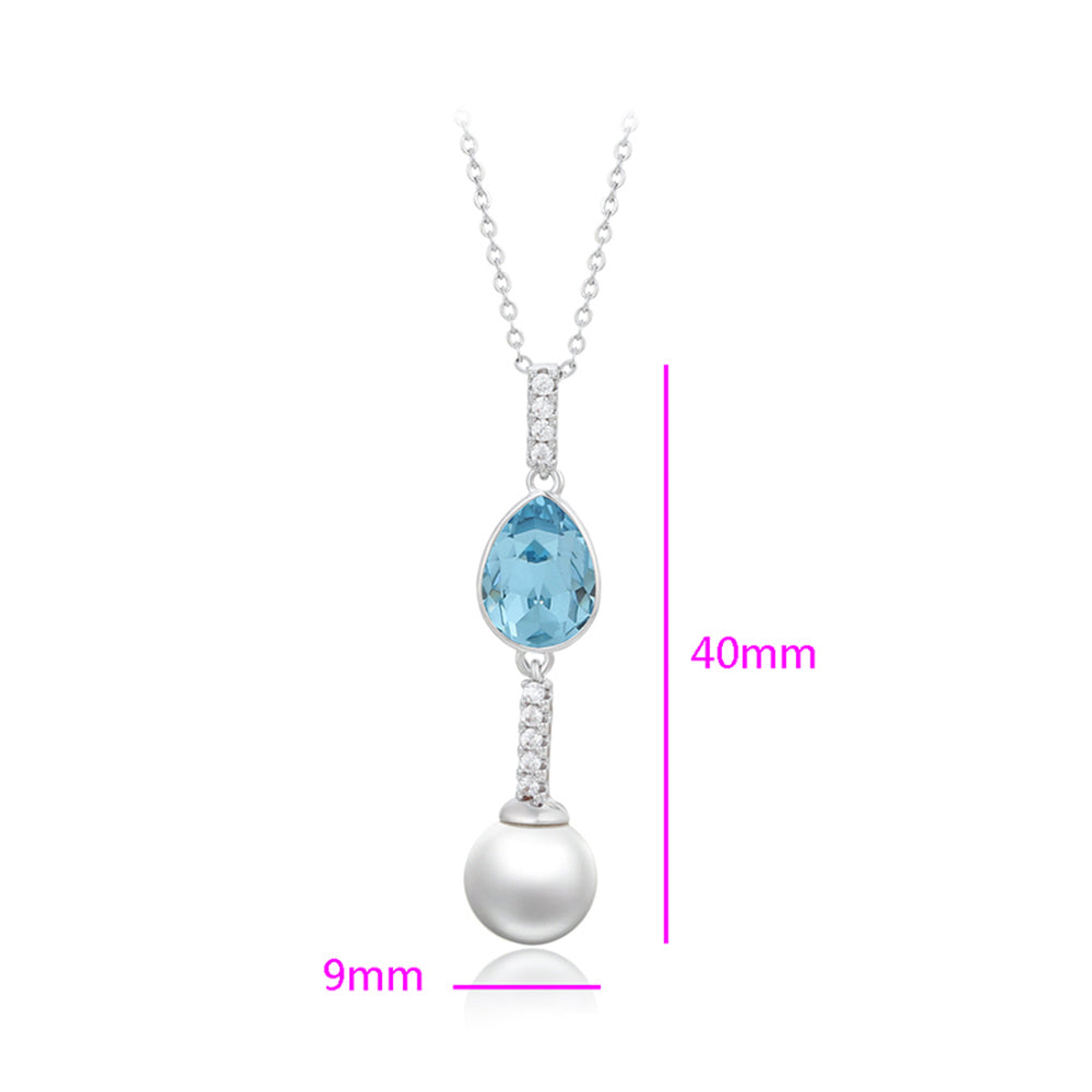 Colier din Aliaj Placat cu Aur cu Cristal Albastru Emporia® și Perlă de cristal