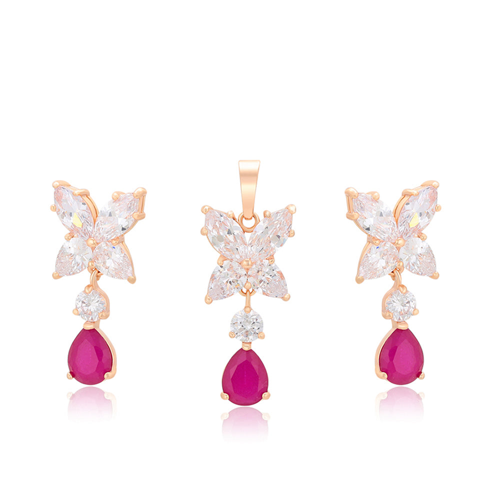 Set din Aliaj Placat cu Aur cu Cristal Roz Emporia® și Cristal Alb Emporia® ( Cercei+Pandantiv )