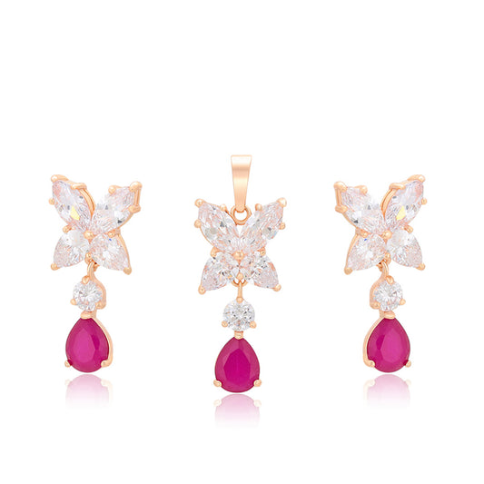 Set din Aliaj Placat cu Aur cu Cristal Roz Emporia® și Cristal Alb Emporia® ( Cercei+Pandantiv )