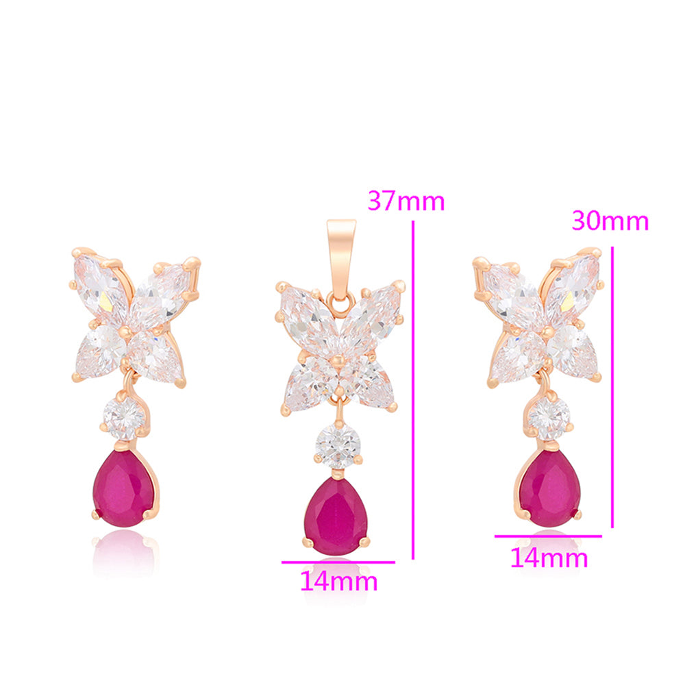 Set din Aliaj Placat cu Aur cu Cristal Roz Emporia® și Cristal Alb Emporia® ( Cercei+Pandantiv ) 4 