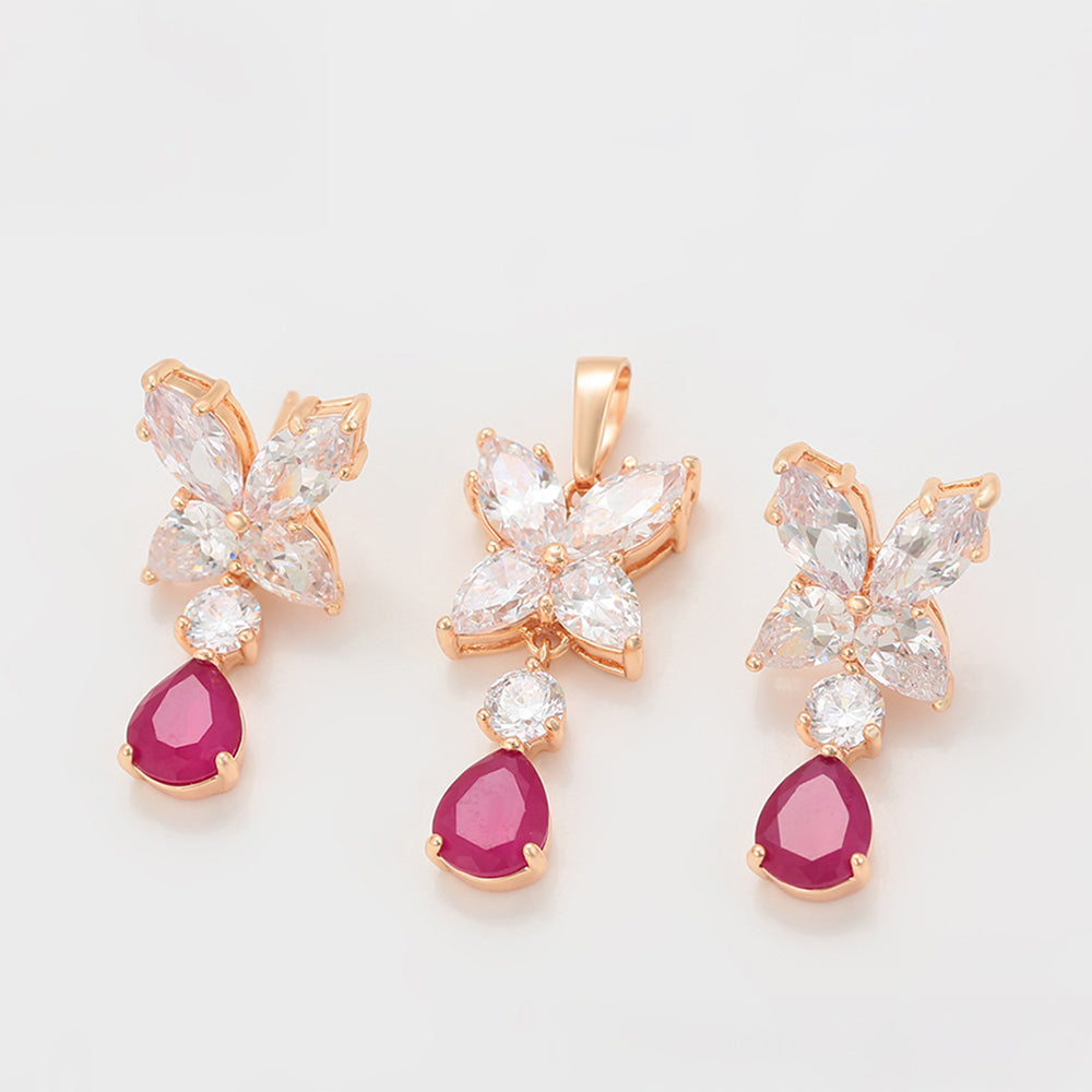 Set din Aliaj Placat cu Aur cu Cristal Roz Emporia® și Cristal Alb Emporia® ( Cercei+Pandantiv ) 1 