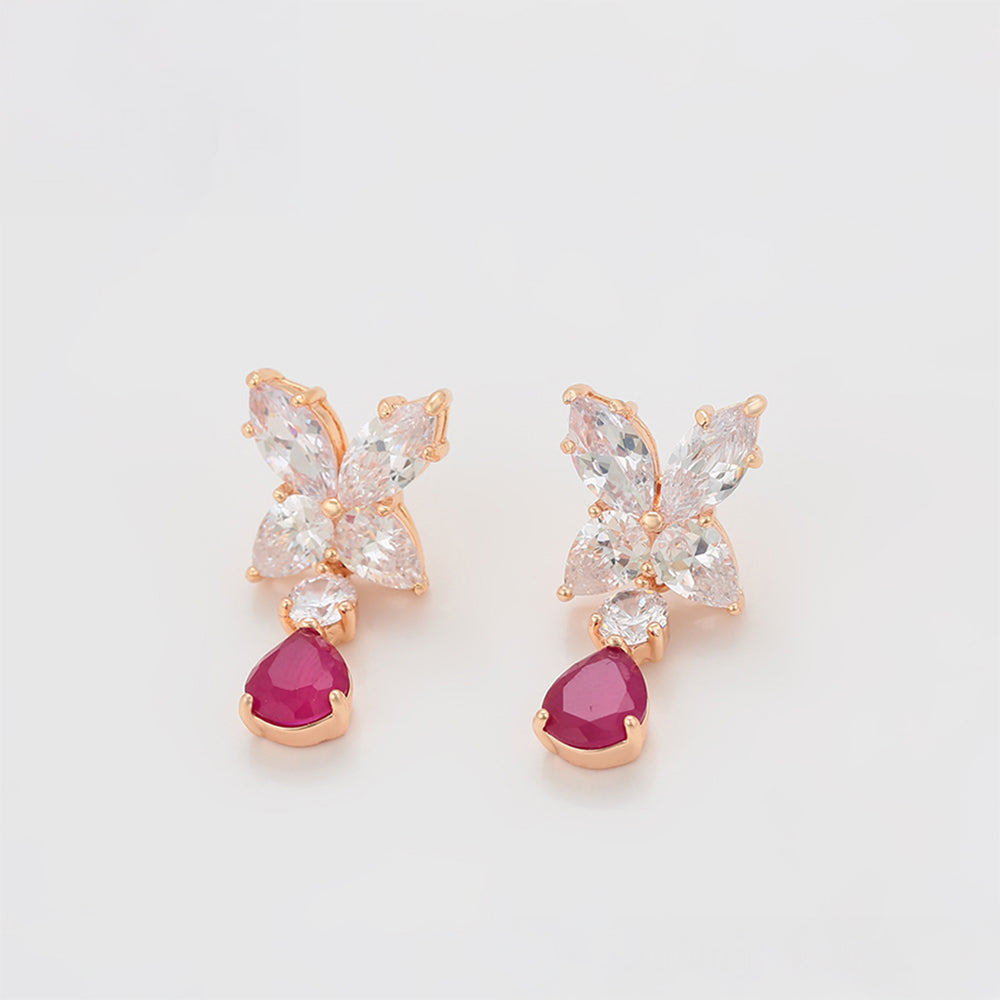Set din Aliaj Placat cu Aur cu Cristal Roz Emporia® și Cristal Alb Emporia® ( Cercei+Pandantiv )