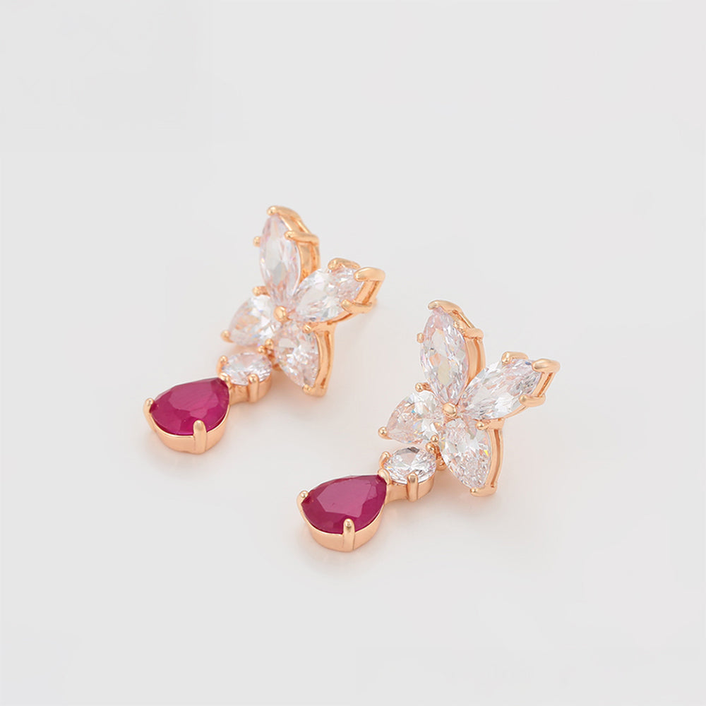 Set din Aliaj Placat cu Aur cu Cristal Roz Emporia® și Cristal Alb Emporia® ( Cercei+Pandantiv )