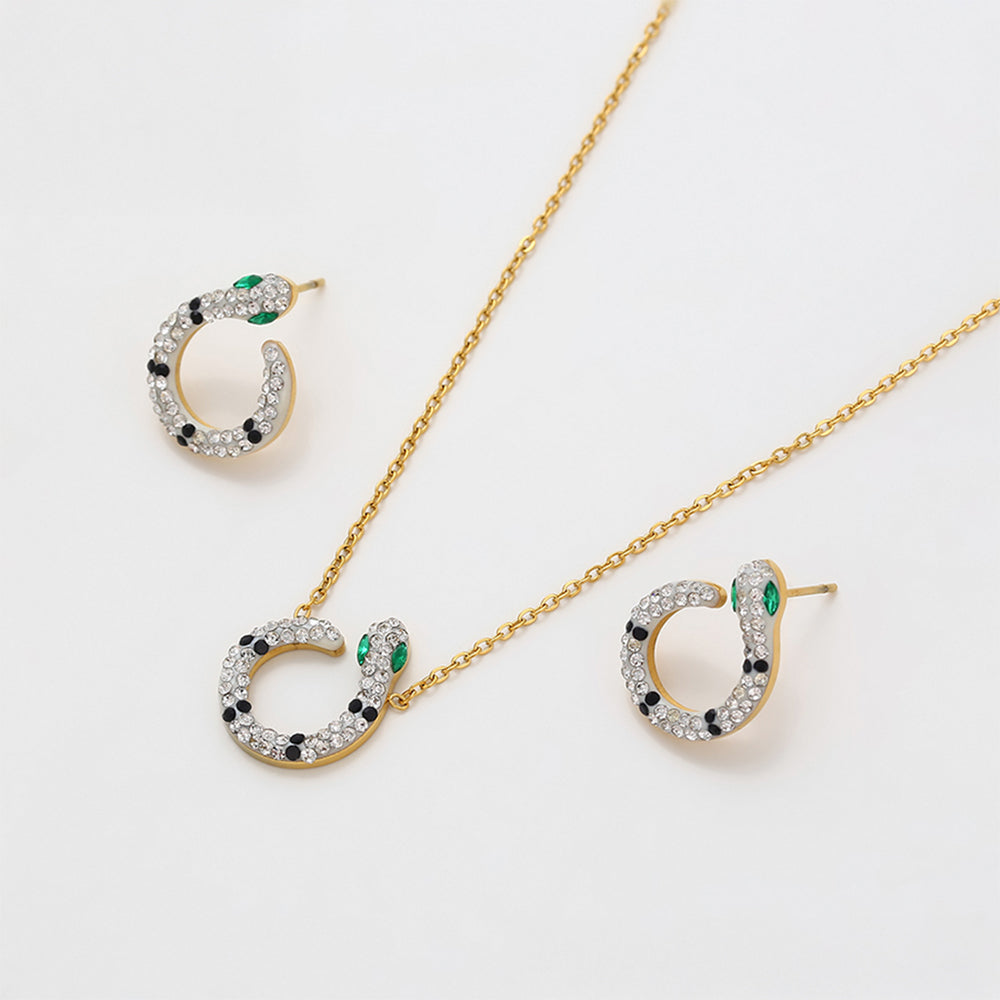 Set din Aliaj Placat cu Aur cu Cristal Verde Emporia® și Cristal Alb Emporia® ( Colier+Cercei )