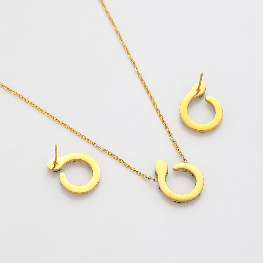 Set din Aliaj Placat cu Aur cu Cristal Verde Emporia® și Cristal Alb Emporia® ( Colier+Cercei )