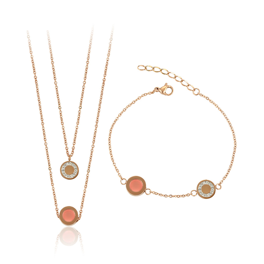 Set din Aliaj Placat cu Aur cu Cristal Roz Emporia® și Cristal Alb Emporia® ( Colier+Brățară ) 1 