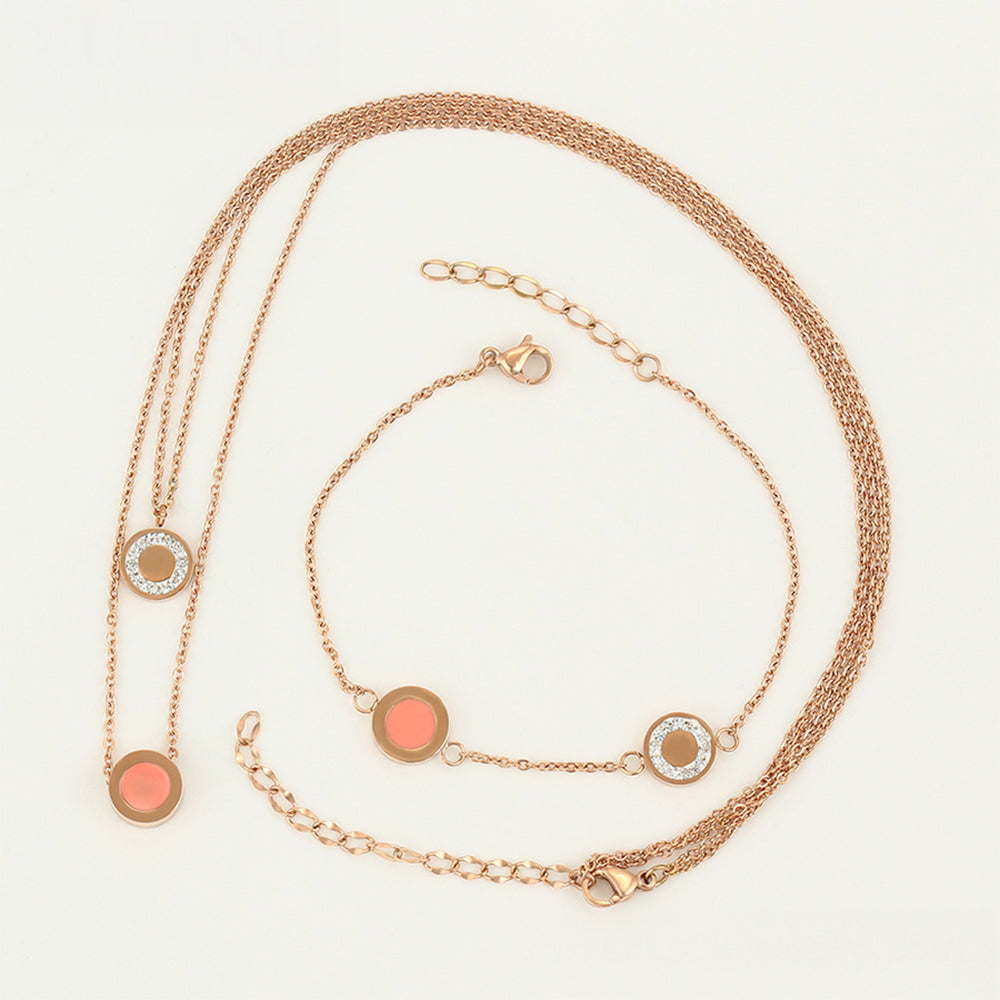 Set din Aliaj Placat cu Aur cu Cristal Roz Emporia® și Cristal Alb Emporia® ( Colier+Brățară ) 4 