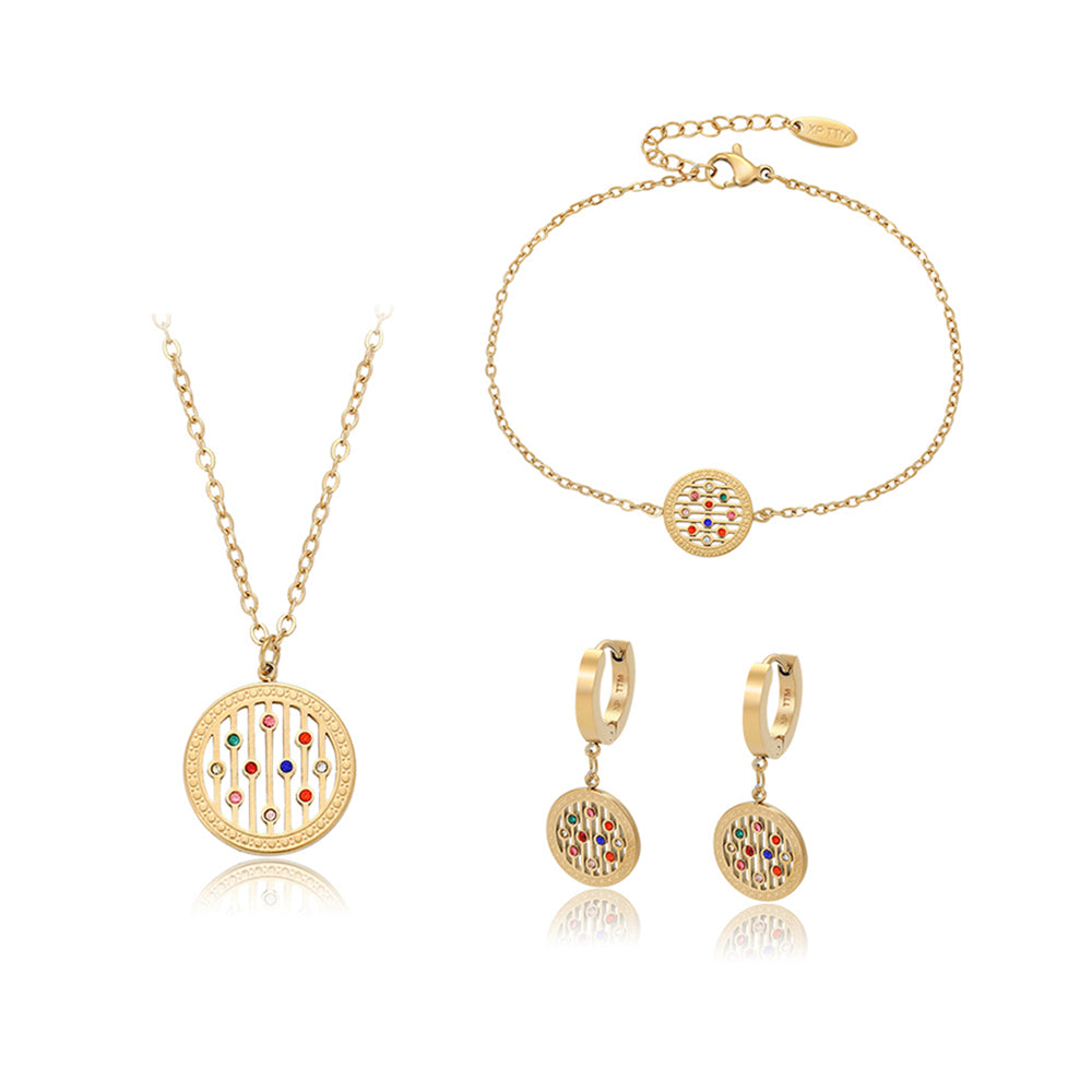 Set din Aliaj Placat cu Aur cu Cristal Roșu Emporia® și Cristal Albastru Emporia® ( Colier+Cercei+Brățară+Pandantiv ) 2 