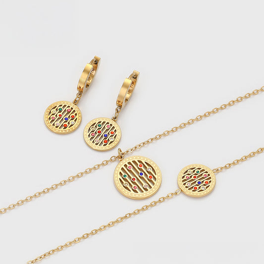 Set din Aliaj Placat cu Aur cu Cristal Roșu Emporia® și Cristal Albastru Emporia® ( Colier+Cercei+Brățară+Pandantiv )