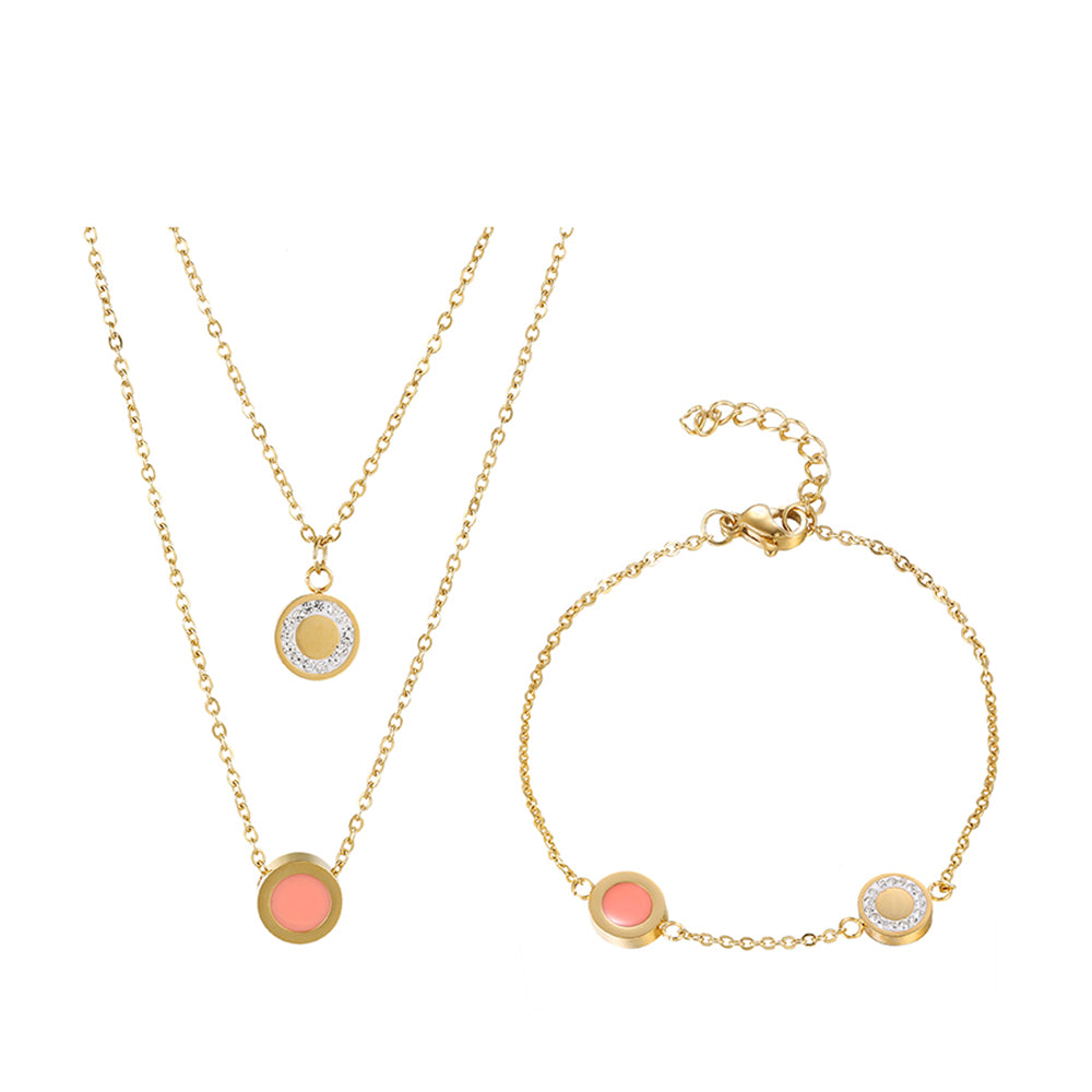 Set din Aliaj Placat cu Aur cu Cristal Roz Emporia® și Cristal Alb Emporia® ( Colier+Brățară ) 1 