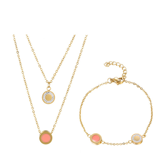 Set din Aliaj Placat cu Aur cu Cristal Roz Emporia® și Cristal Alb Emporia® ( Colier+Brățară )