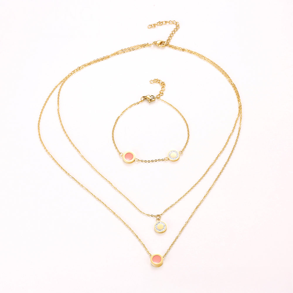 Set din Aliaj Placat cu Aur cu Cristal Roz Emporia® și Cristal Alb Emporia® ( Colier+Brățară )