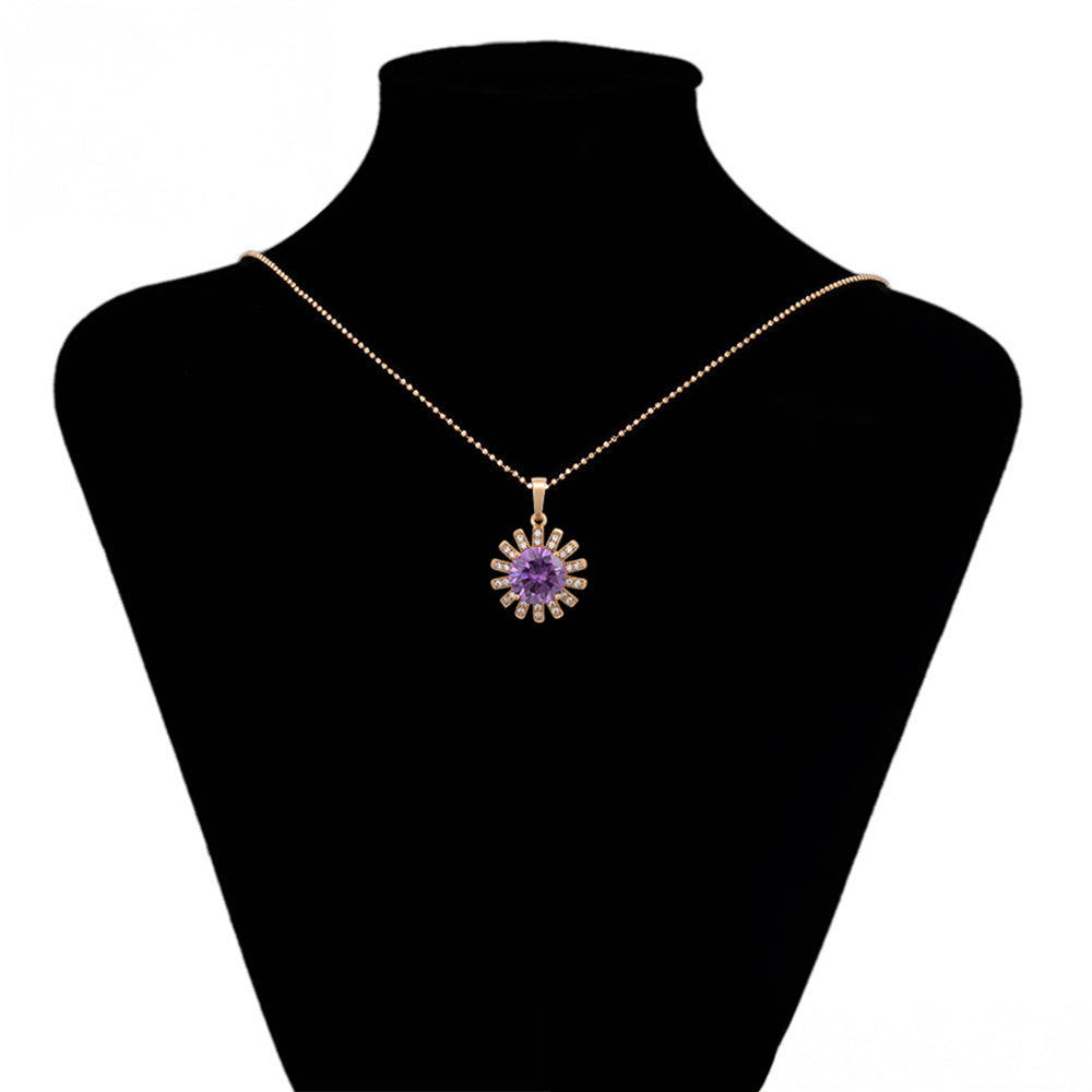 Set din Aliaj Placat cu Aur cu Cristal Violet Emporia® și Cristal Alb Emporia® ( Cercei+Inel+Pandantiv ) 6 