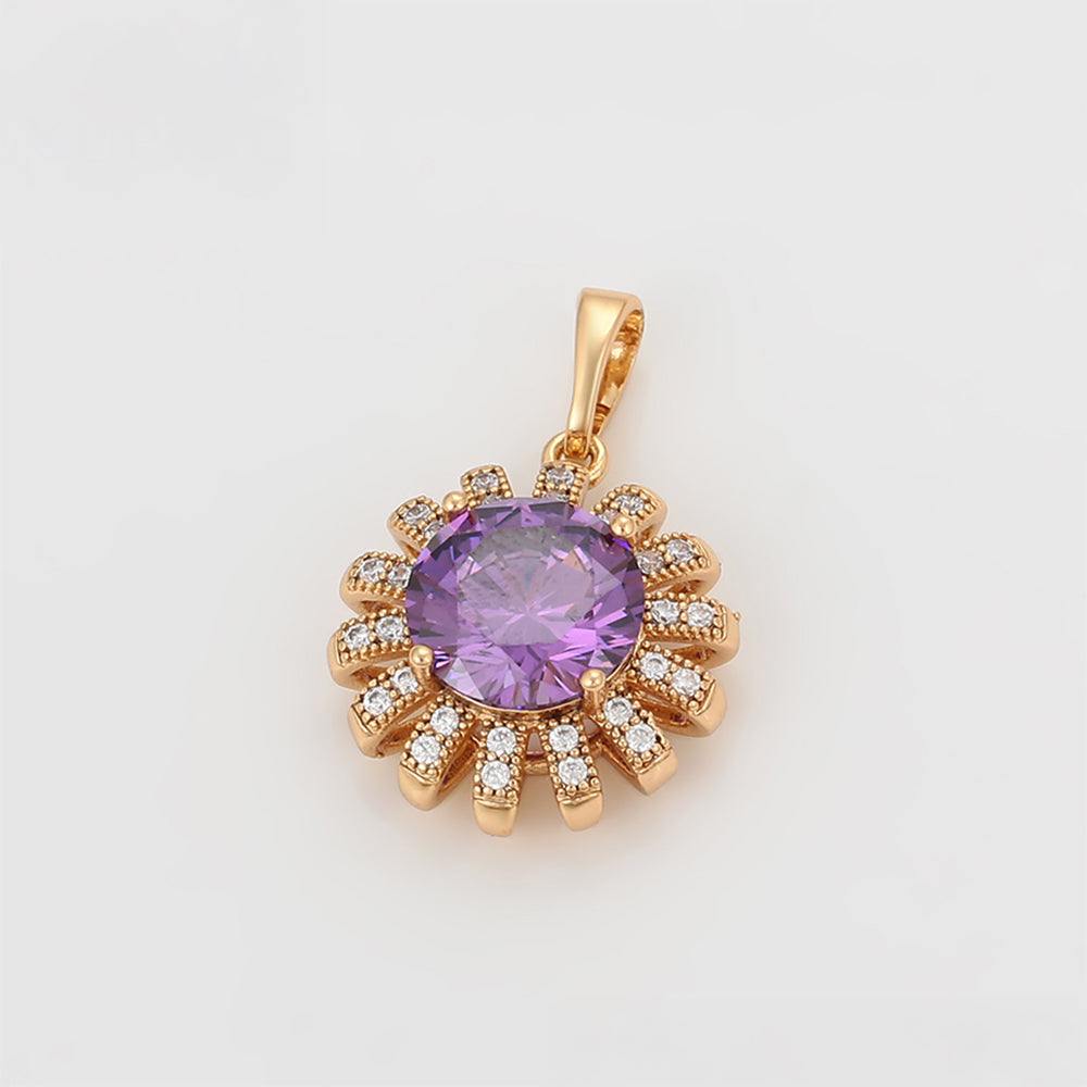 Set din Aliaj Placat cu Aur cu Cristal Violet Emporia® și Cristal Alb Emporia® ( Cercei+Inel+Pandantiv )