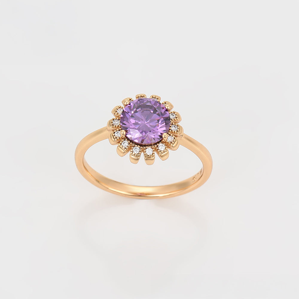 Set din Aliaj Placat cu Aur cu Cristal Violet Emporia® și Cristal Alb Emporia® ( Cercei+Inel+Pandantiv )