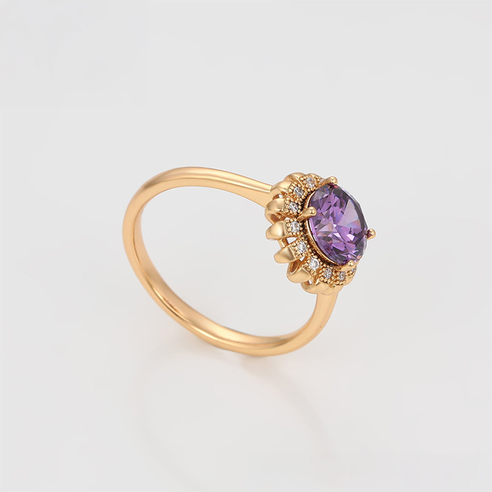 Set din Aliaj Placat cu Aur cu Cristal Violet Emporia® și Cristal Alb Emporia® ( Cercei+Inel+Pandantiv )