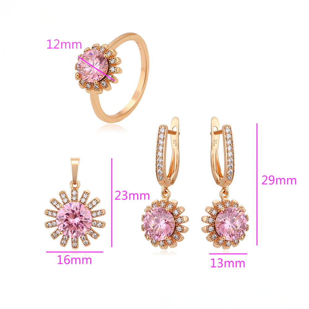 Set din Aliaj Placat cu Aur cu Cristal Roz Emporia® și Cristal Alb Emporia® ( Cercei+Inel+Pandantiv ) 2 