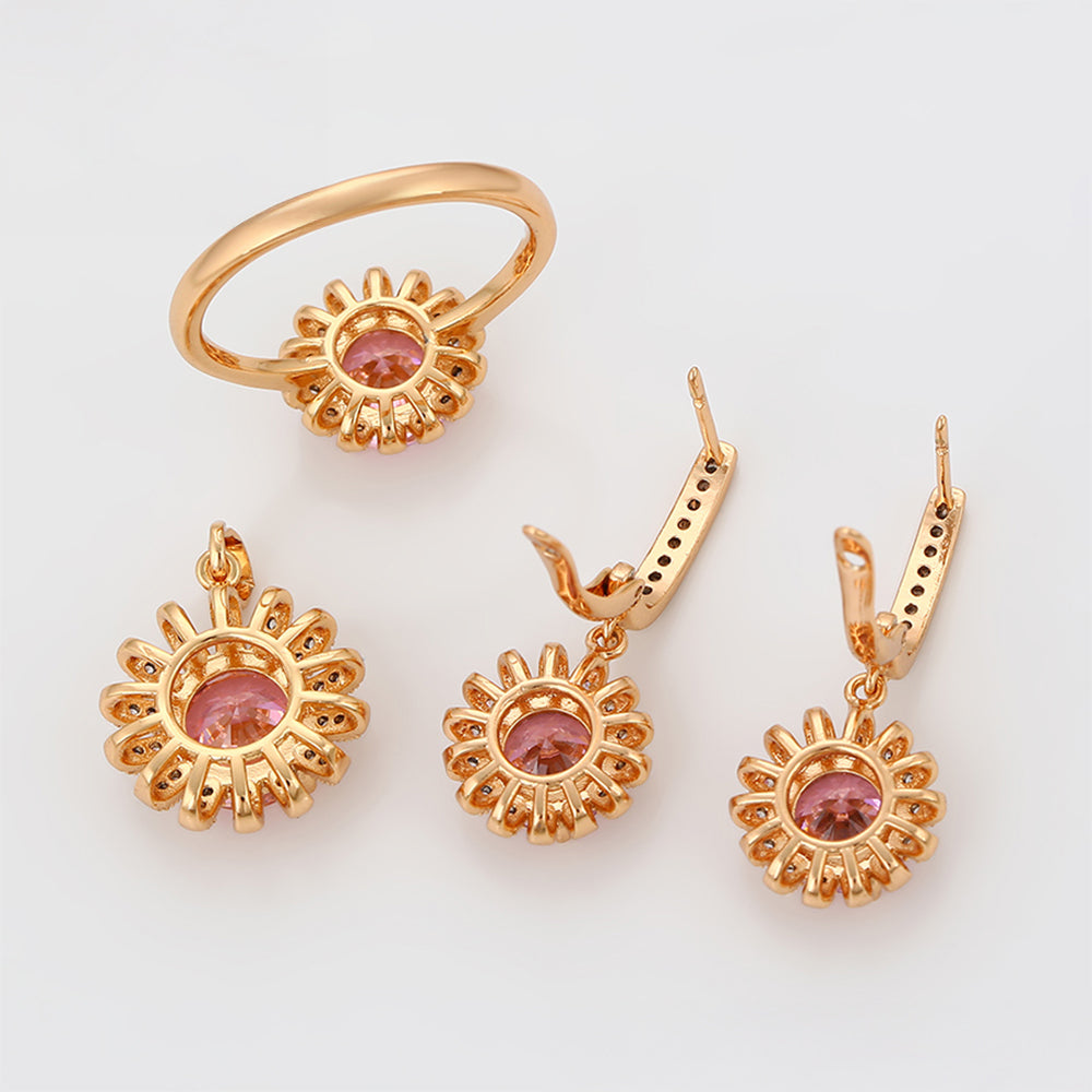 Set din Aliaj Placat cu Aur cu Cristal Roz Emporia® și Cristal Alb Emporia® ( Cercei+Inel+Pandantiv ) 3 