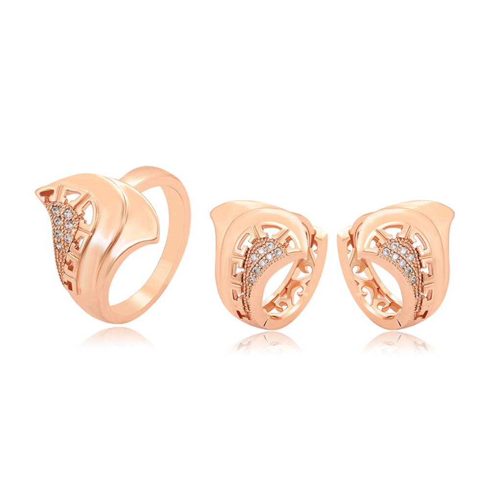 Set din Aliaj Placat cu Aur cu Cristal Alb Emporia® ( Cercei+Inel )