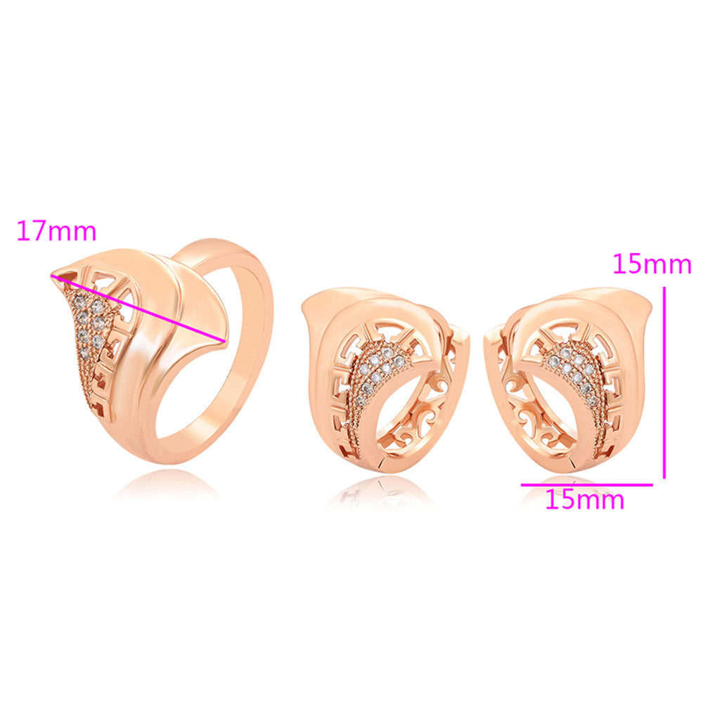 Set din Aliaj Placat cu Aur cu Cristal Alb Emporia® ( Cercei+Inel )
