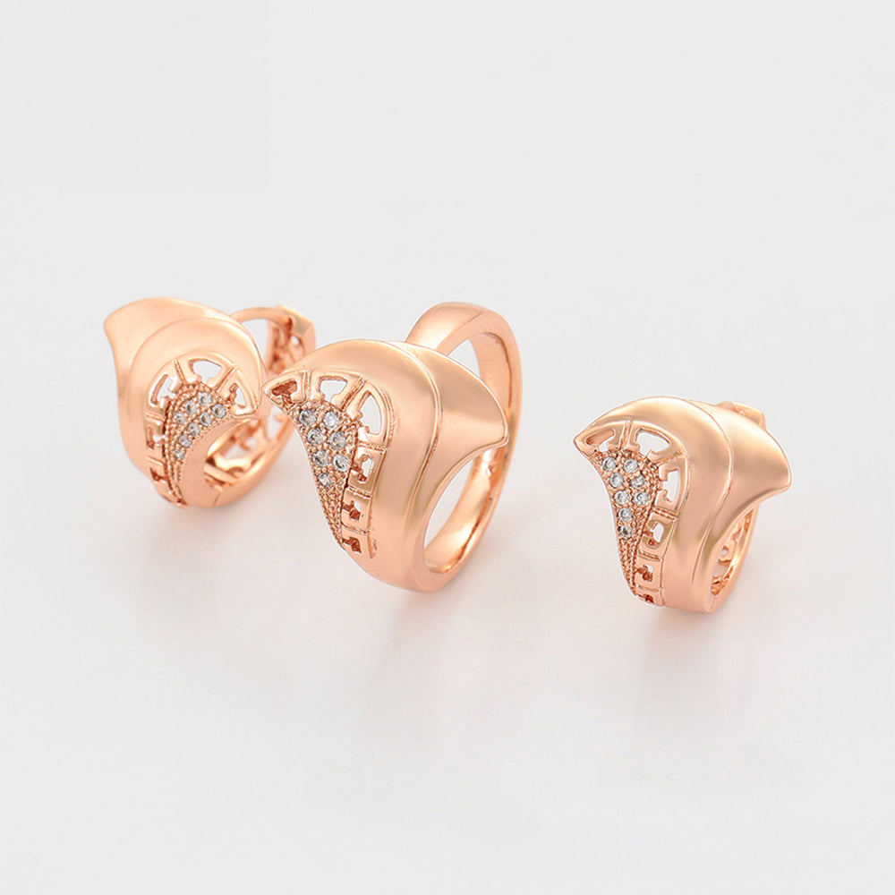 Set din Aliaj Placat cu Aur cu Cristal Alb Emporia® ( Cercei+Inel ) 6 