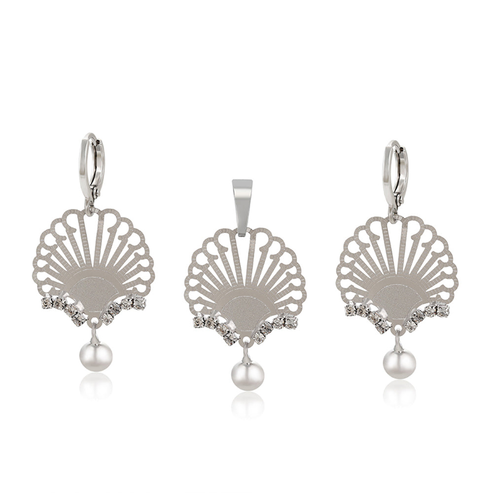Set din Aliaj Placat cu Aur cu Cristal Alb Emporia® ( Cercei+Pandantiv )