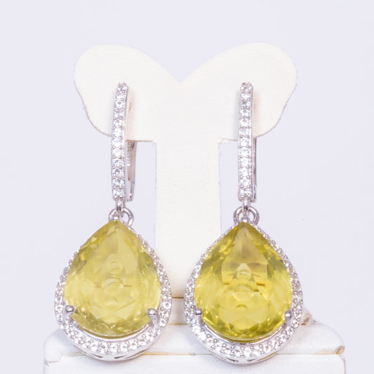 Cercei din Argint 925 ( 6.31 grame ) cu Cristal de Cuarț Brazilian și Topaz Alb 20.74 Carate