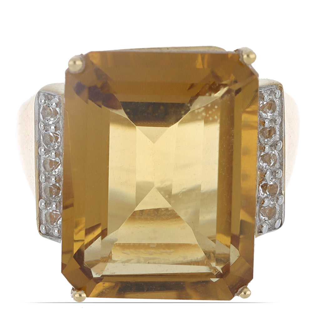 Inel din Argint 925 Placat cu Aur ( 4.8 grame ) cu Cuarț Coniac și Topaz Alb 19.7 Carate 1 