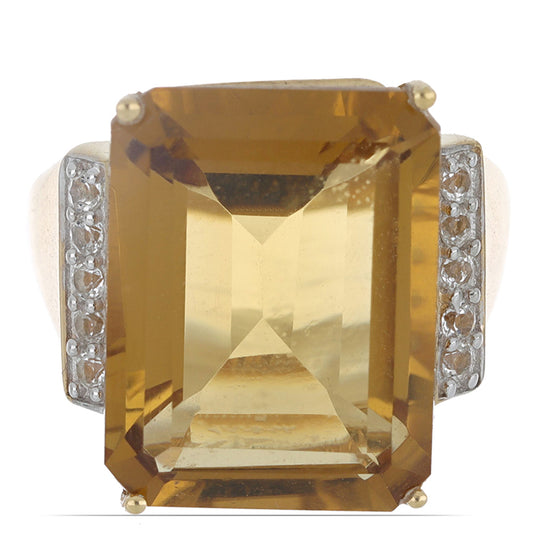 Inel din Argint 925 Placat cu Aur ( 4.8 grame ) cu Cuarț Coniac și Topaz Alb 19.7 Carate