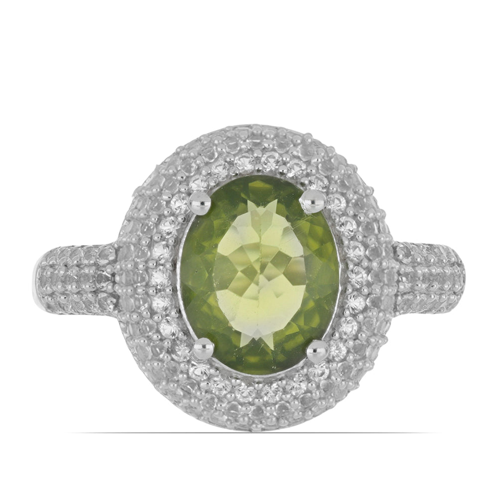 Inel din Argint 925 ( 3.32 grame ) cu Peridot Changbai și Topaz Alb 3.54 Carate