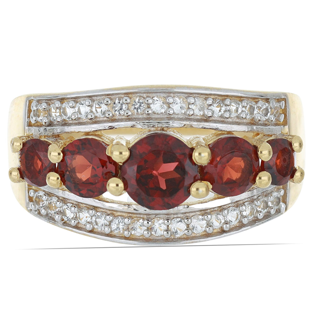 Inel din Argint 925 Placat cu Aur ( 3.45 grame ) cu Granat Barton și Topaz Alb 1.73 Carate 1 