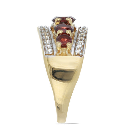 Inel din Argint 925 Placat cu Aur ( 3.45 grame ) cu Granat Barton și Topaz Alb 1.73 Carate