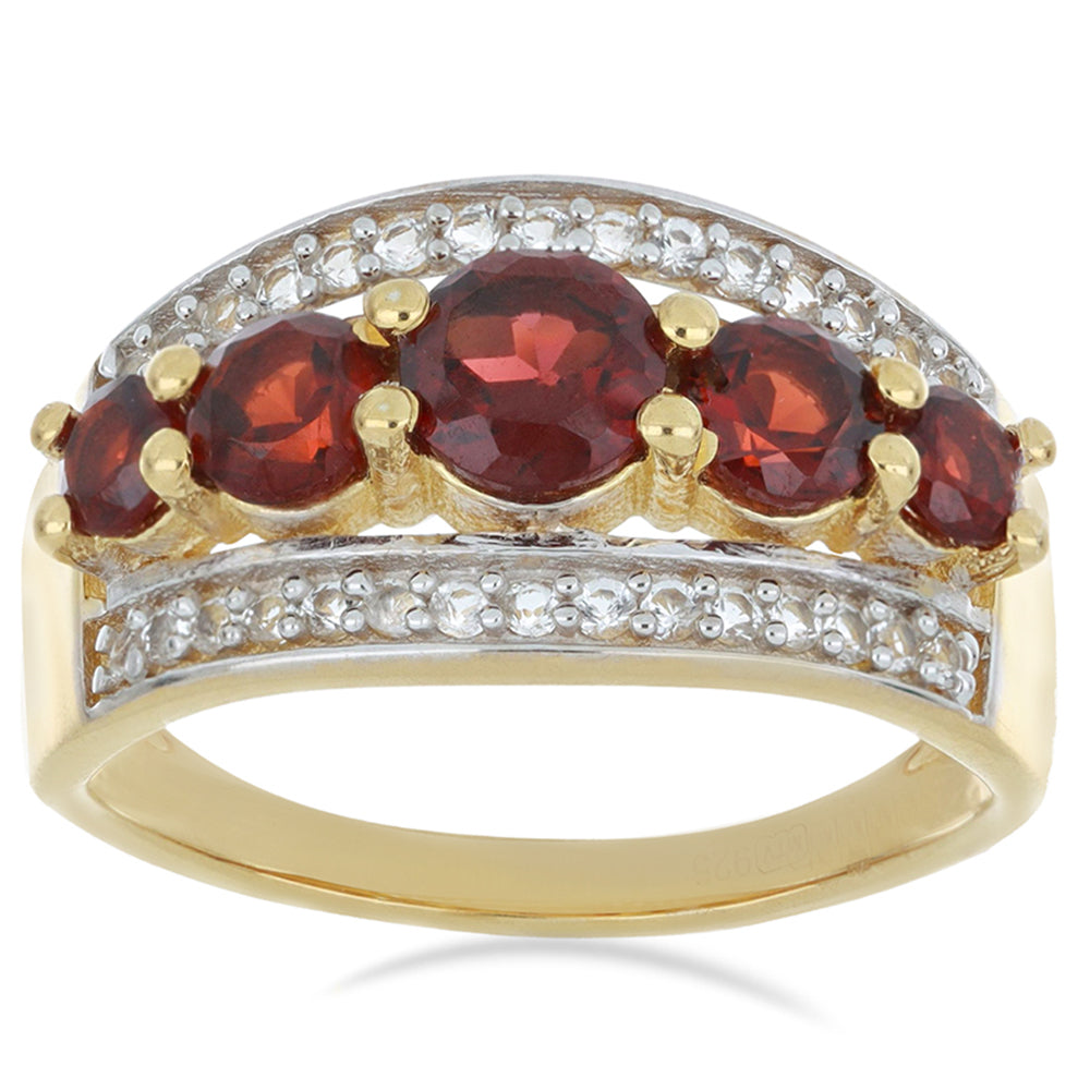 Inel din Argint 925 Placat cu Aur ( 3.45 grame ) cu Granat Barton și Topaz Alb 1.73 Carate 4 