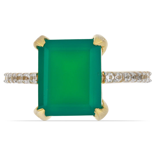 Inel din Argint 925 Placat cu Aur ( 3.06 grame ) cu Agată Verde și Topaz Alb 5.83 Carate