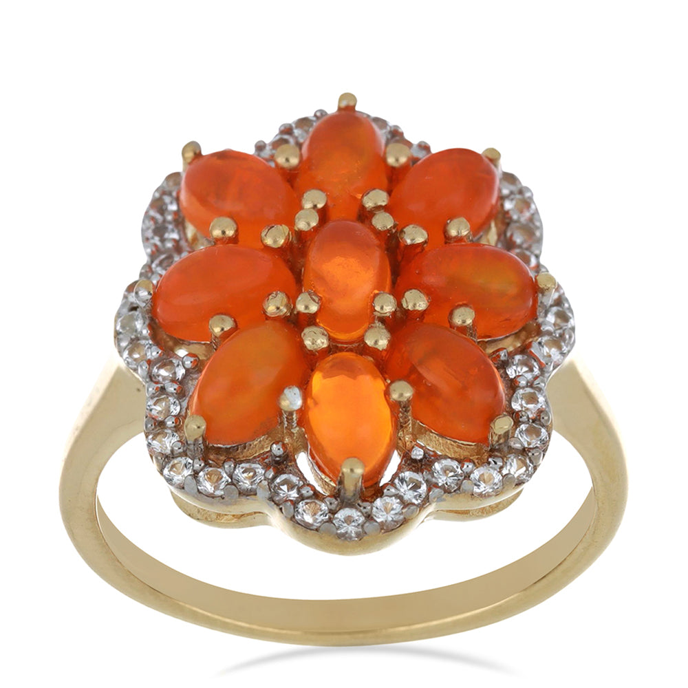 Inel din Argint 925 Placat cu Aur ( 4.05 grame ) cu Opal Etiopian Lega Dembi Portocaliu și Topaz Alb 2.02 Carate 2 
