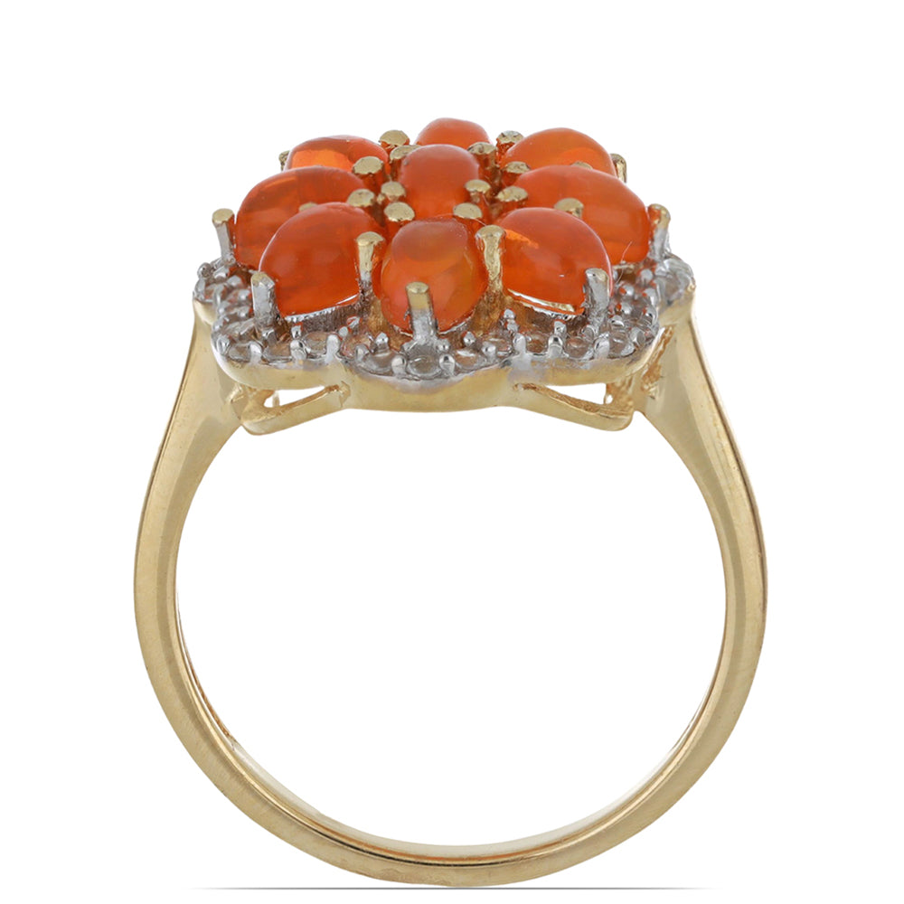Inel din Argint 925 Placat cu Aur ( 4.05 grame ) cu Opal Etiopian Lega Dembi Portocaliu și Topaz Alb 2.02 Carate