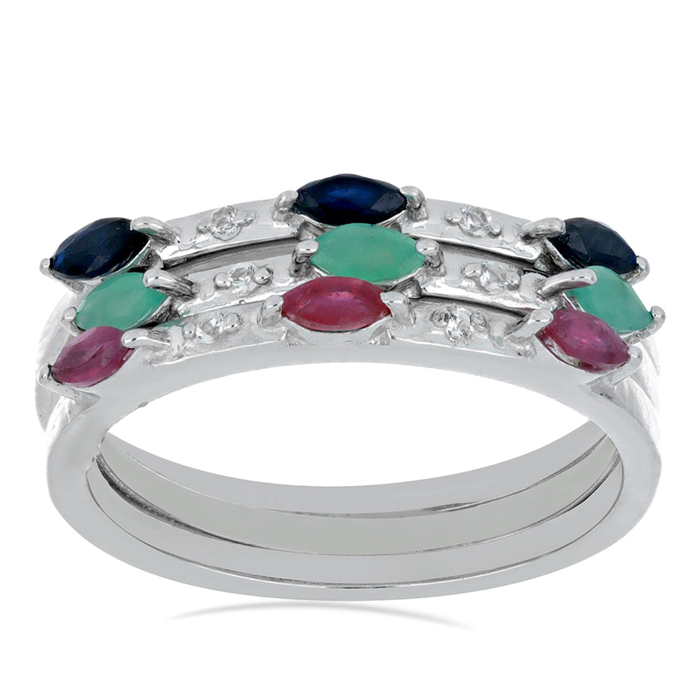 Set din Argint 925 ( 4.09 grame ) cu Rubin Malagasy și Smarald Brazilian 0.86 Carate ( Inel ) 4 