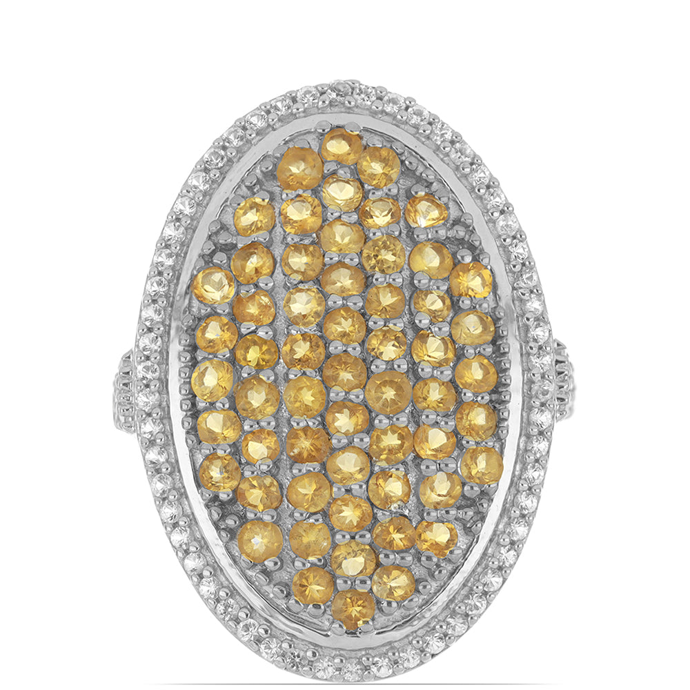 Inel din Argint 925 ( 6.07 grame ) cu Citrin Ural și Topaz Alb 2.43 Carate