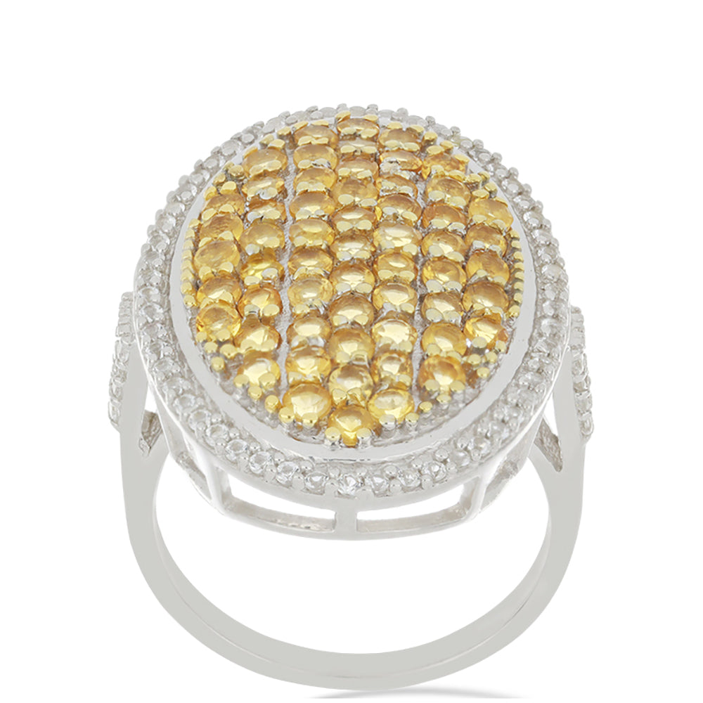 Inel din Argint 925 ( 6.07 grame ) cu Citrin Ural și Topaz Alb 2.43 Carate