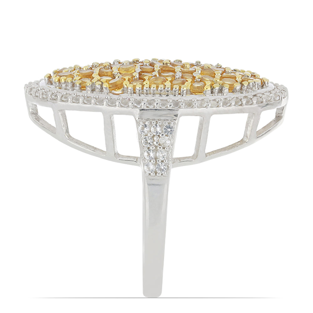 Inel din Argint 925 ( 6.07 grame ) cu Citrin Ural și Topaz Alb 2.43 Carate 3 