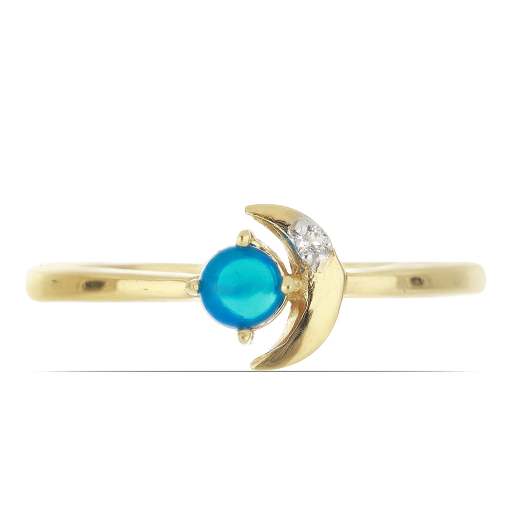 Inel din Argint 925 Placat cu Aur ( 2.11 grame ) cu Opal Etiopian Lega Dembi Albastru și Topaz Alb 0.19 Carate