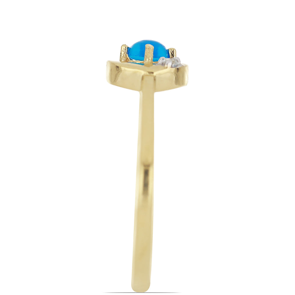 Inel din Argint 925 Placat cu Aur ( 2.11 grame ) cu Opal Etiopian Lega Dembi Albastru și Topaz Alb 0.19 Carate 4 